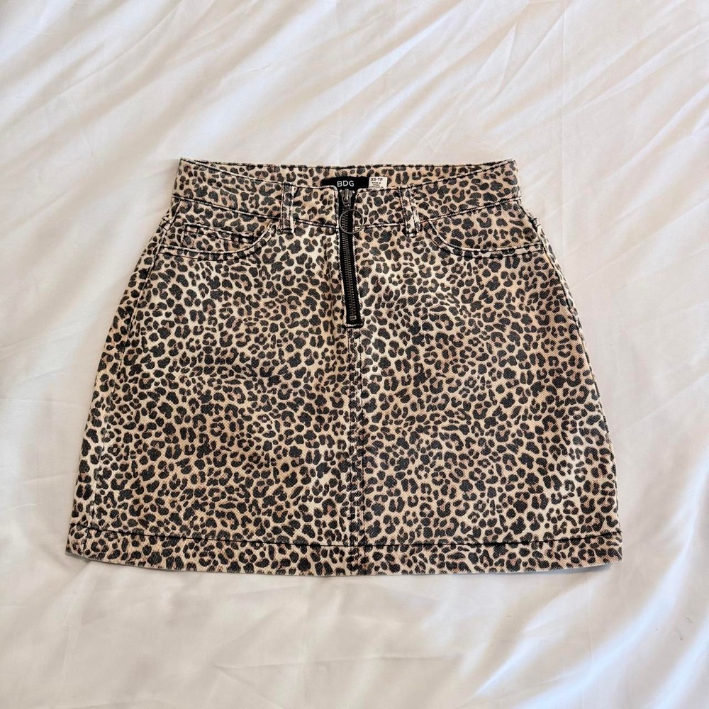 BDG Urban Outfitters Leopard Animal Print Cotton Mini Skirt Brown Tan XS